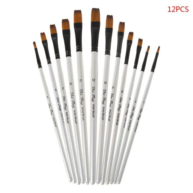 12Pcs- Artist Paint Brush Set Nylon Bristles Brushes for Watercolor Acrylic Oil Painting