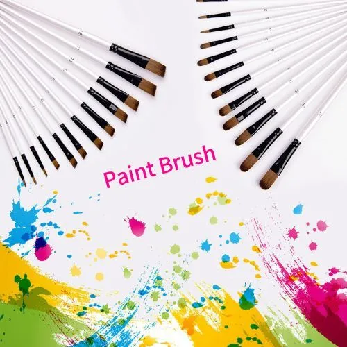 12Pcs- Artist Paint Brush Set Nylon Bristles Brushes for Watercolor Acrylic Oil Painting