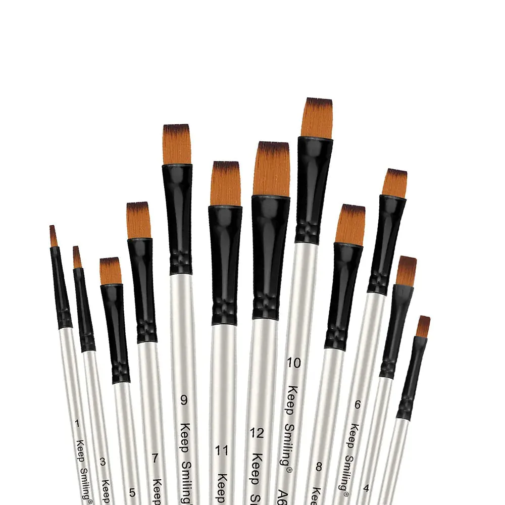 12Pcs- Artist Paint Brush Set Nylon Bristles Brushes for Watercolor Acrylic Oil Painting
