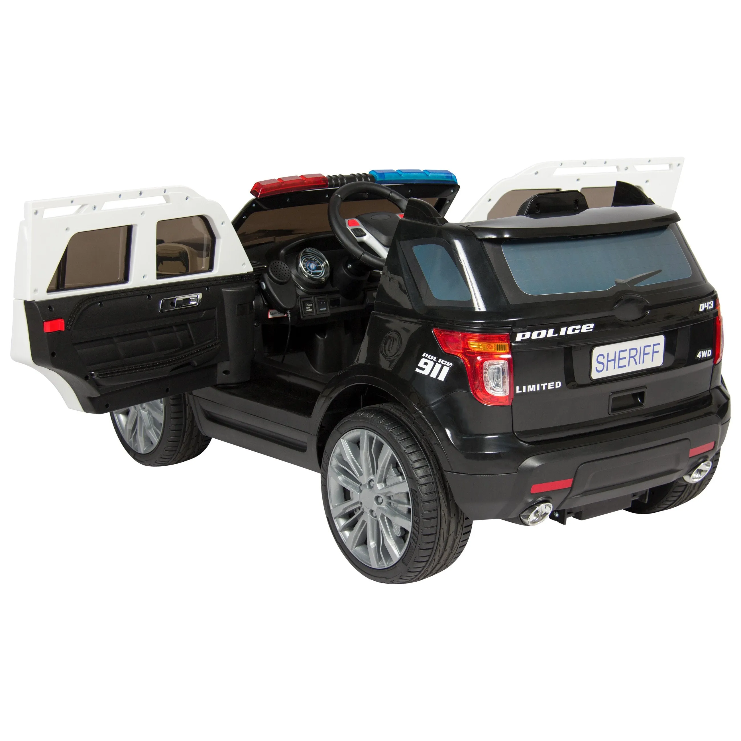 12V Kids Police Ride-On SUV Car w/ 2 Speeds, Lights, AUX, Sirens - Black