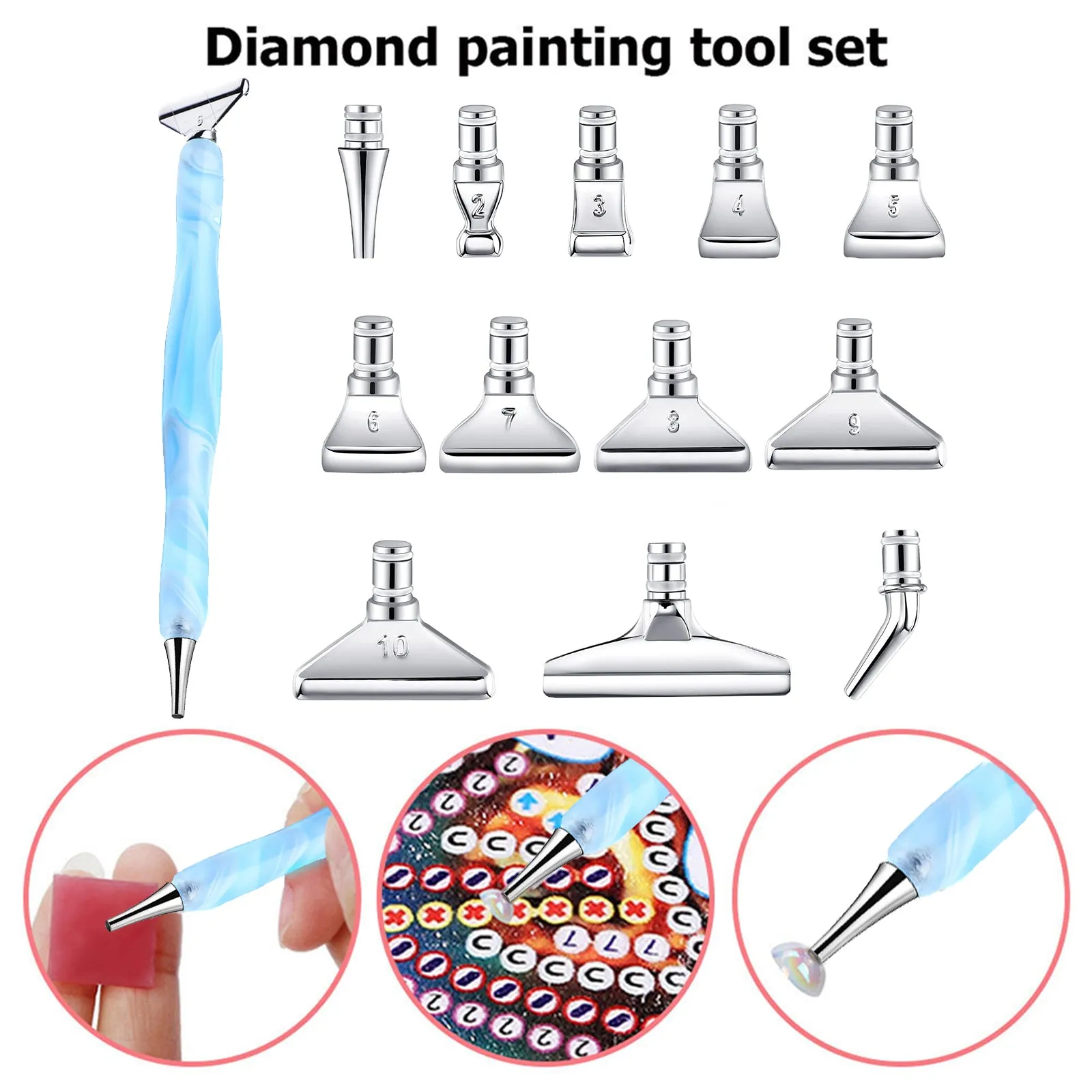 13x Metal 5D Resin Diamond Painting Pen Nibs Set DIY Craft Point Drill Pens