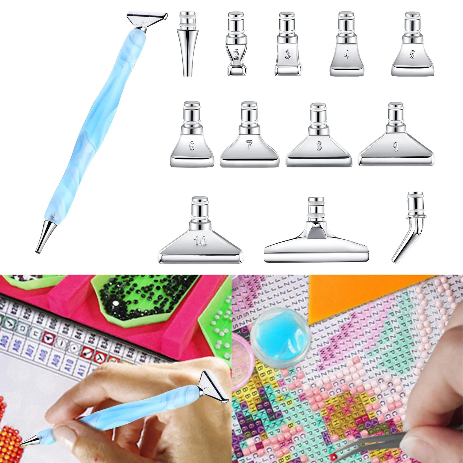 13x Metal 5D Resin Diamond Painting Pen Nibs Set DIY Craft Point Drill Pens