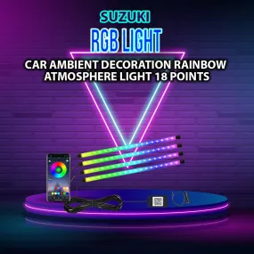 18 in 1 RGB LED Car Interior Ambient Light - Rainbow Color | App Controlled - Interior Acrylic 18 Points Atmosphere Light