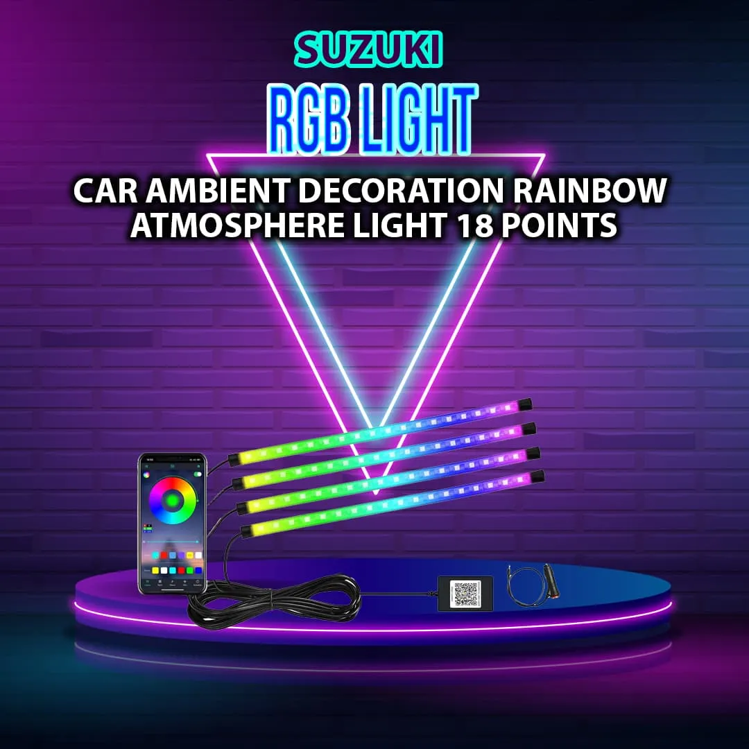 18 in 1 RGB LED Car Interior Ambient Light - Rainbow Color | App Controlled - Interior Acrylic 18 Points Atmosphere Light