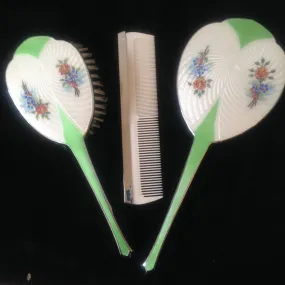 1950's hand painted enamelled chrome dressing table set