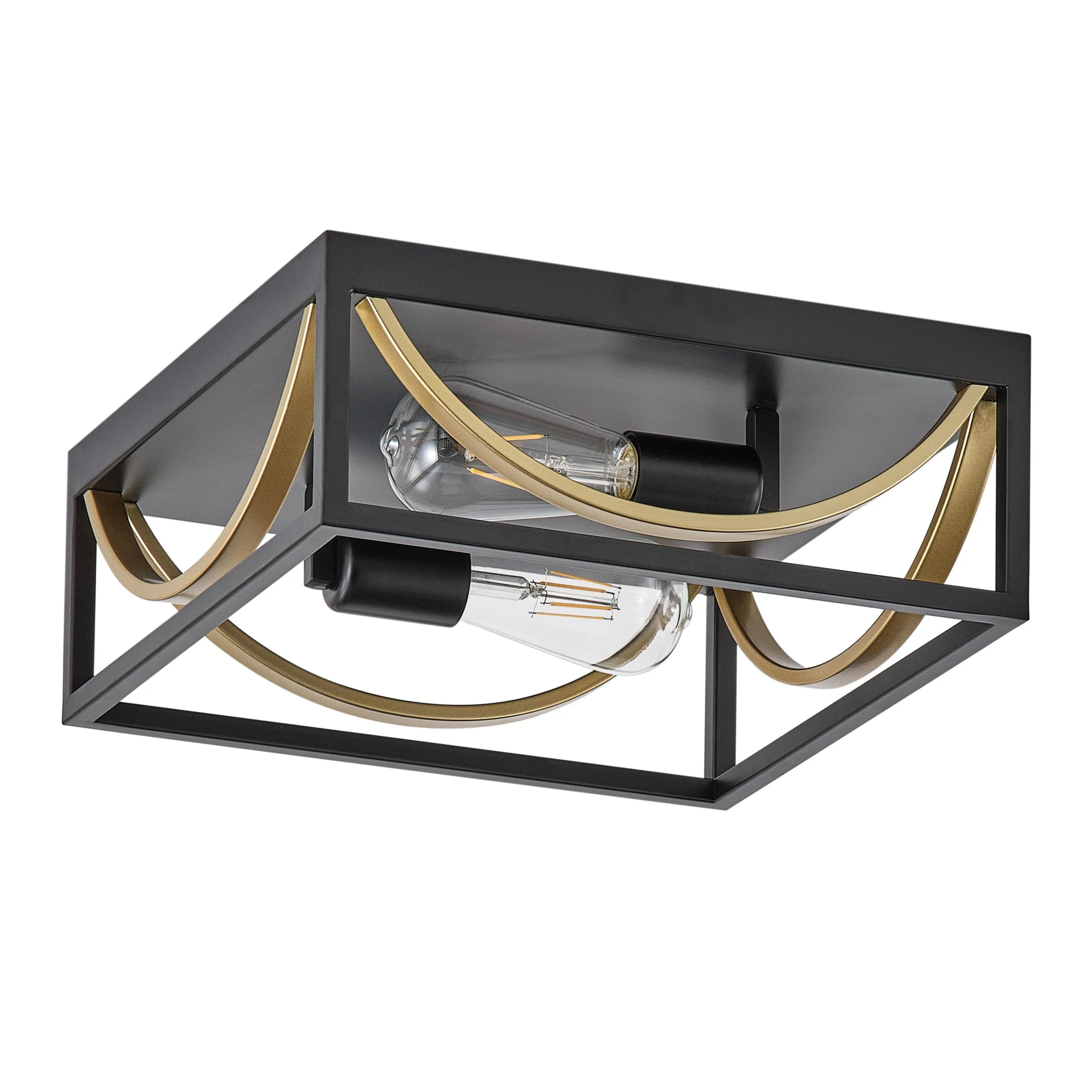 2-Lights Openwork Square Metal Frame Design Flush Mount Lighting