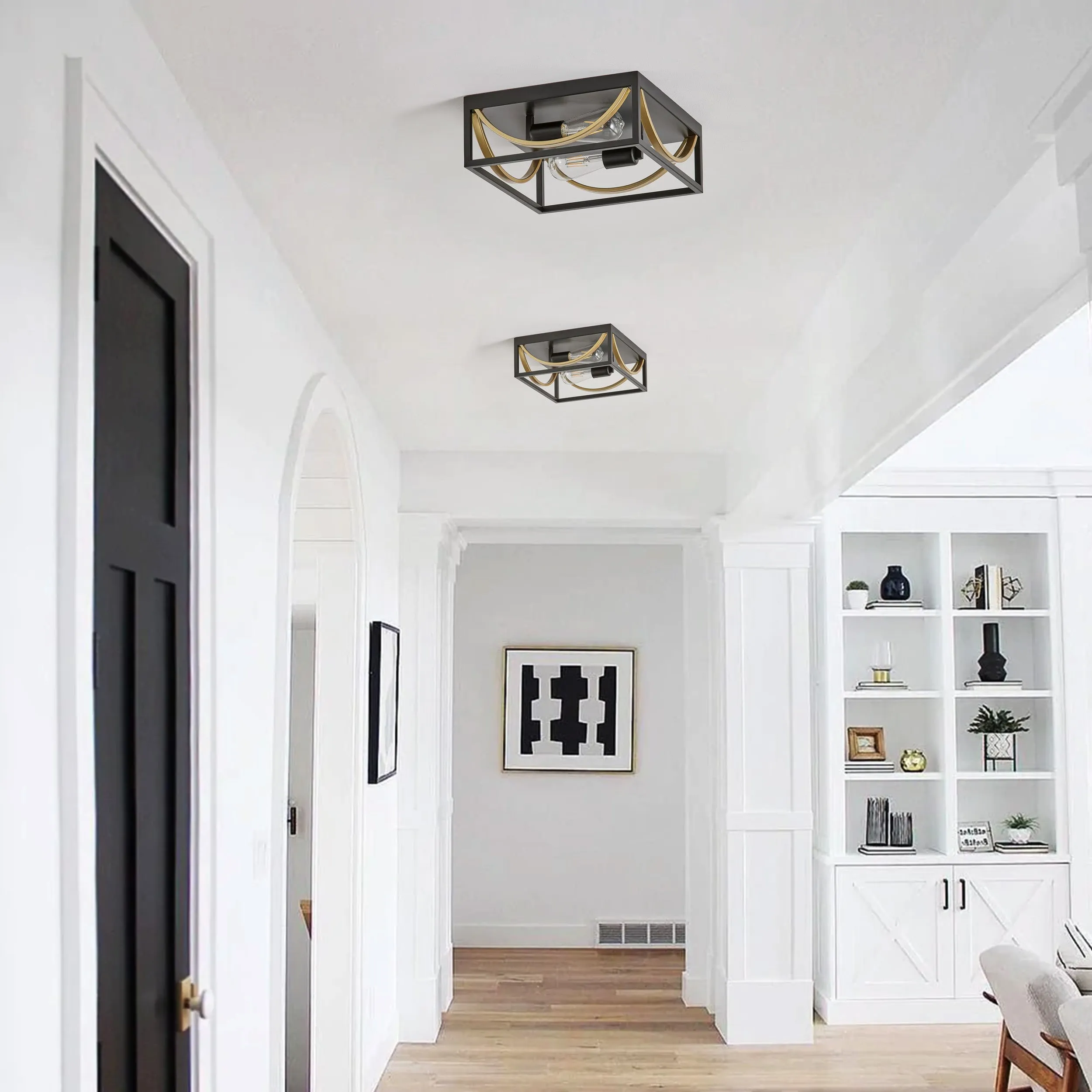 2-Lights Openwork Square Metal Frame Design Flush Mount Lighting