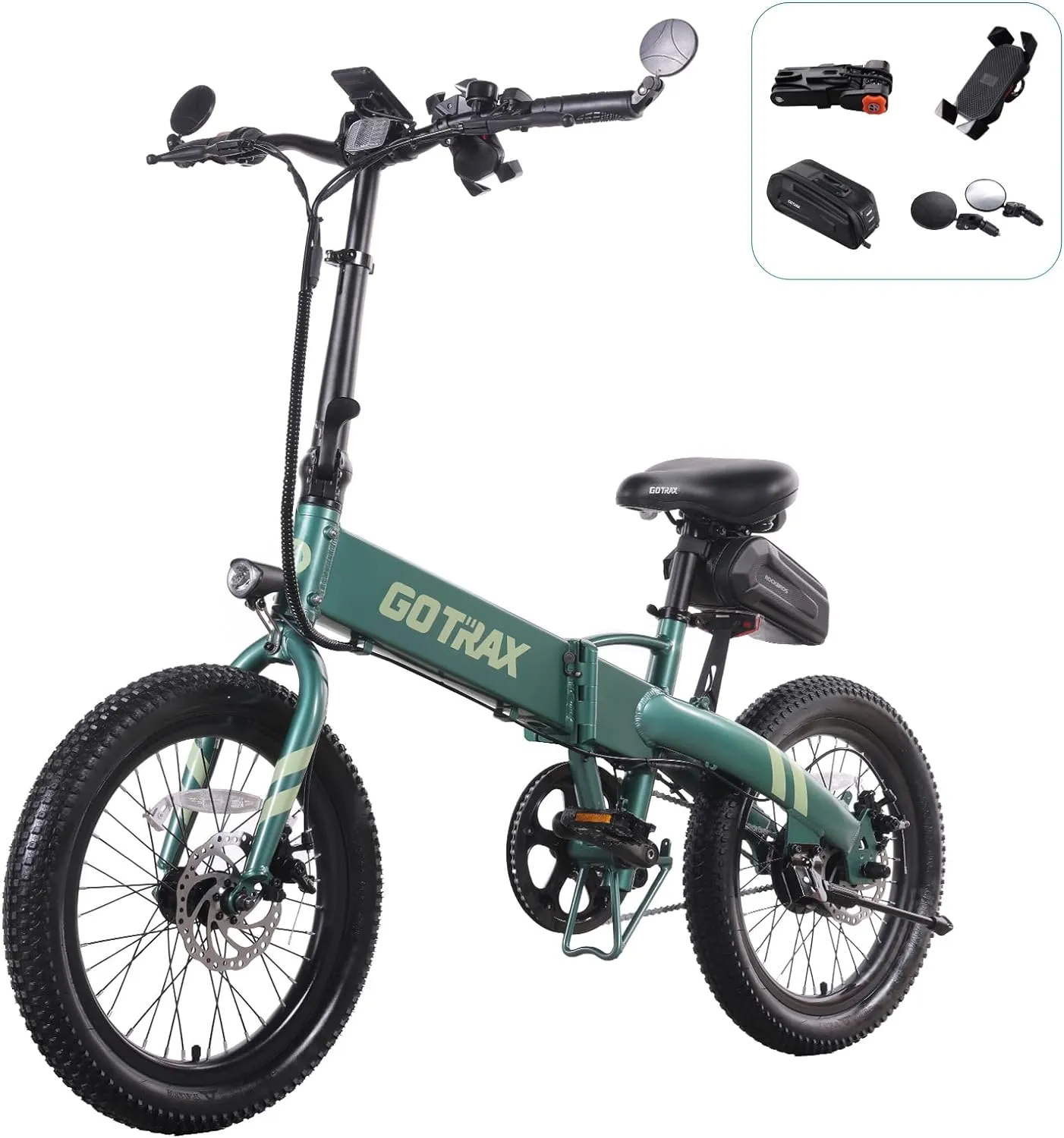 20" Electric Bike, Max Range 50 Miles & 20Mph Power by 350W, LCD Display & 5 Pedal-Assist Levels, with Lock, Rearview Mirror, Phone Holder & Seat Bag