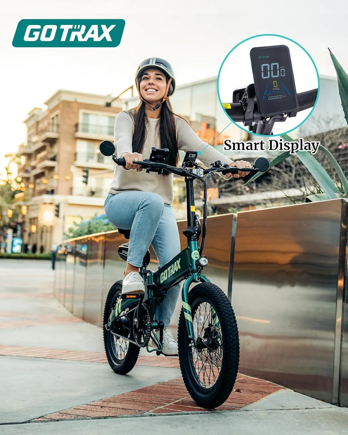 20" Electric Bike, Max Range 50 Miles & 20Mph Power by 350W, LCD Display & 5 Pedal-Assist Levels, with Lock, Rearview Mirror, Phone Holder & Seat Bag