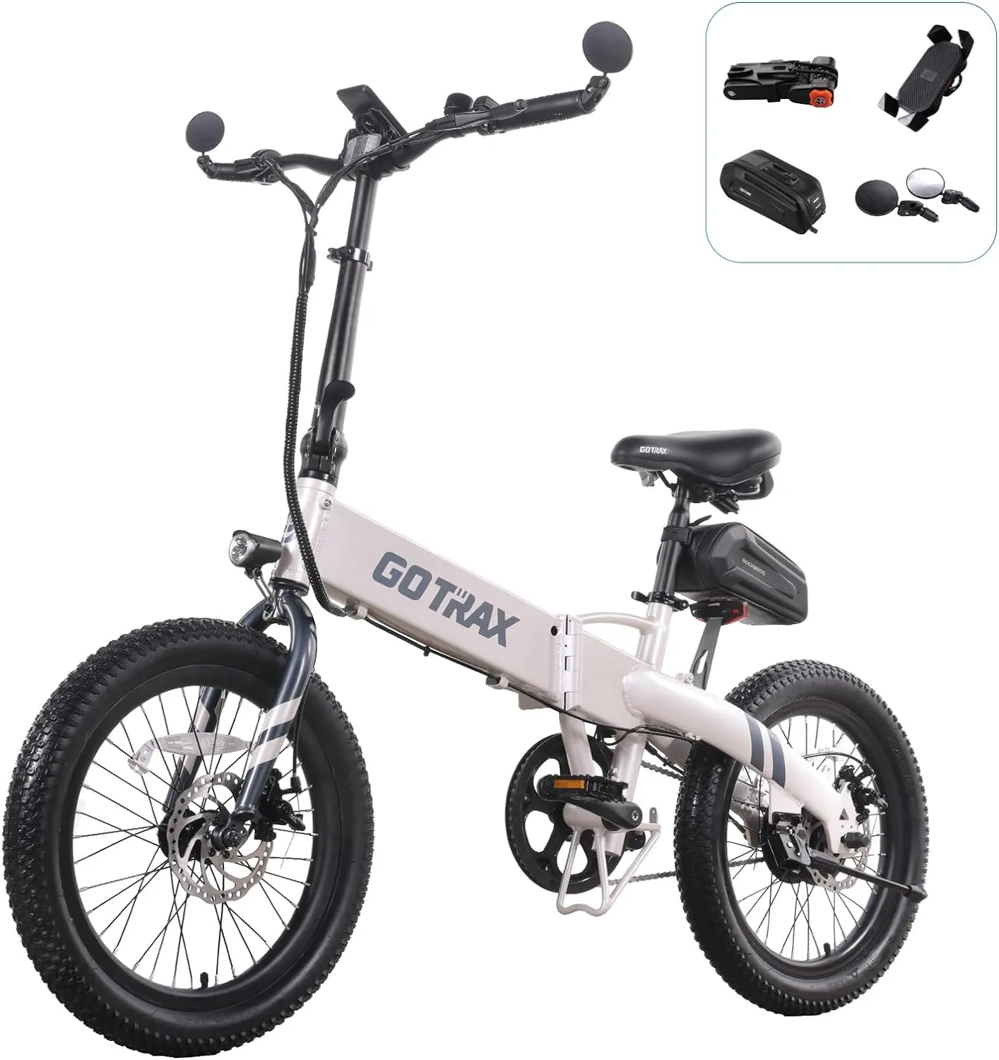 20" Electric Bike, Max Range 50 Miles & 20Mph Power by 350W, LCD Display & 5 Pedal-Assist Levels, with Lock, Rearview Mirror, Phone Holder & Seat Bag