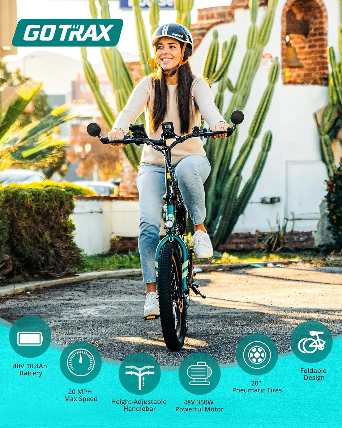 20" Electric Bike, Max Range 50 Miles & 20Mph Power by 350W, LCD Display & 5 Pedal-Assist Levels, with Lock, Rearview Mirror, Phone Holder & Seat Bag