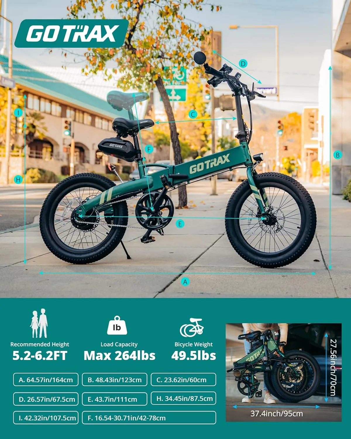 20" Electric Bike, Max Range 50 Miles & 20Mph Power by 350W, LCD Display & 5 Pedal-Assist Levels, with Lock, Rearview Mirror, Phone Holder & Seat Bag