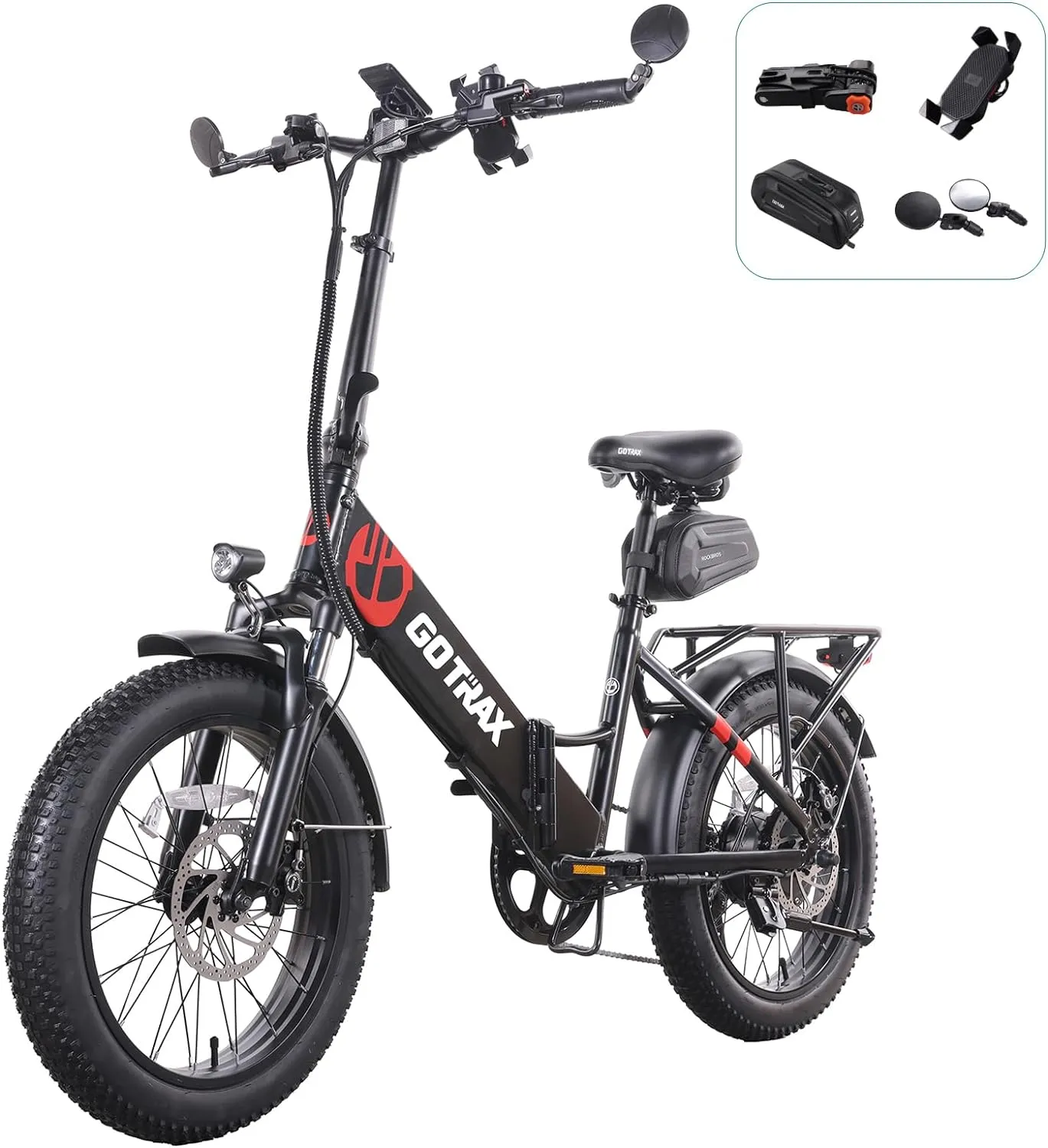 20" Electric Bike, Max Range 50 Miles & 20Mph Power by 350W, LCD Display & 5 Pedal-Assist Levels, with Lock, Rearview Mirror, Phone Holder & Seat Bag