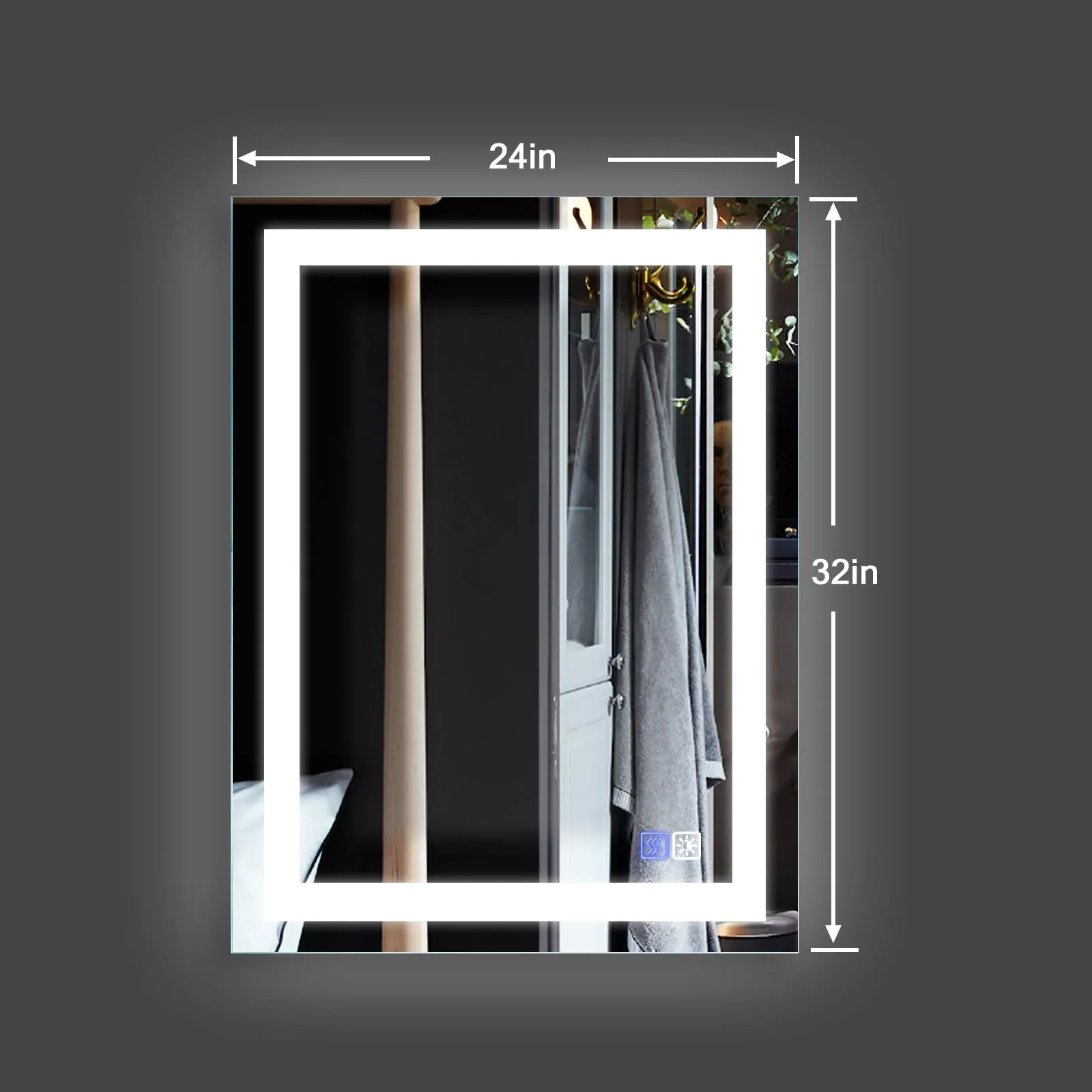 24×32 Bathroom Mirror with Dimmable LED Light Makeup Mirror Anti-fog