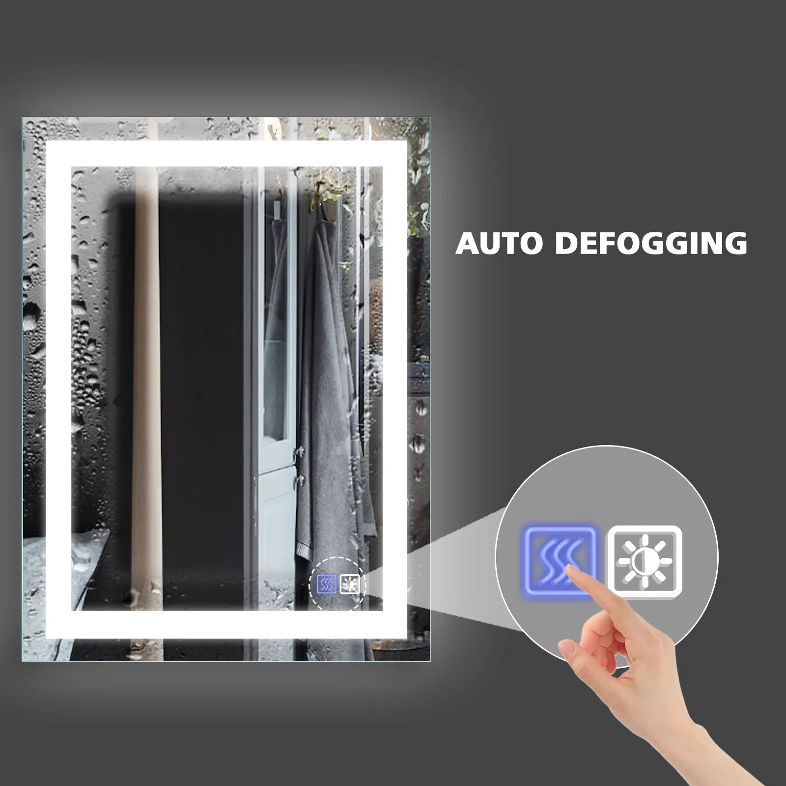 24×32 Bathroom Mirror with Dimmable LED Light Makeup Mirror Anti-fog