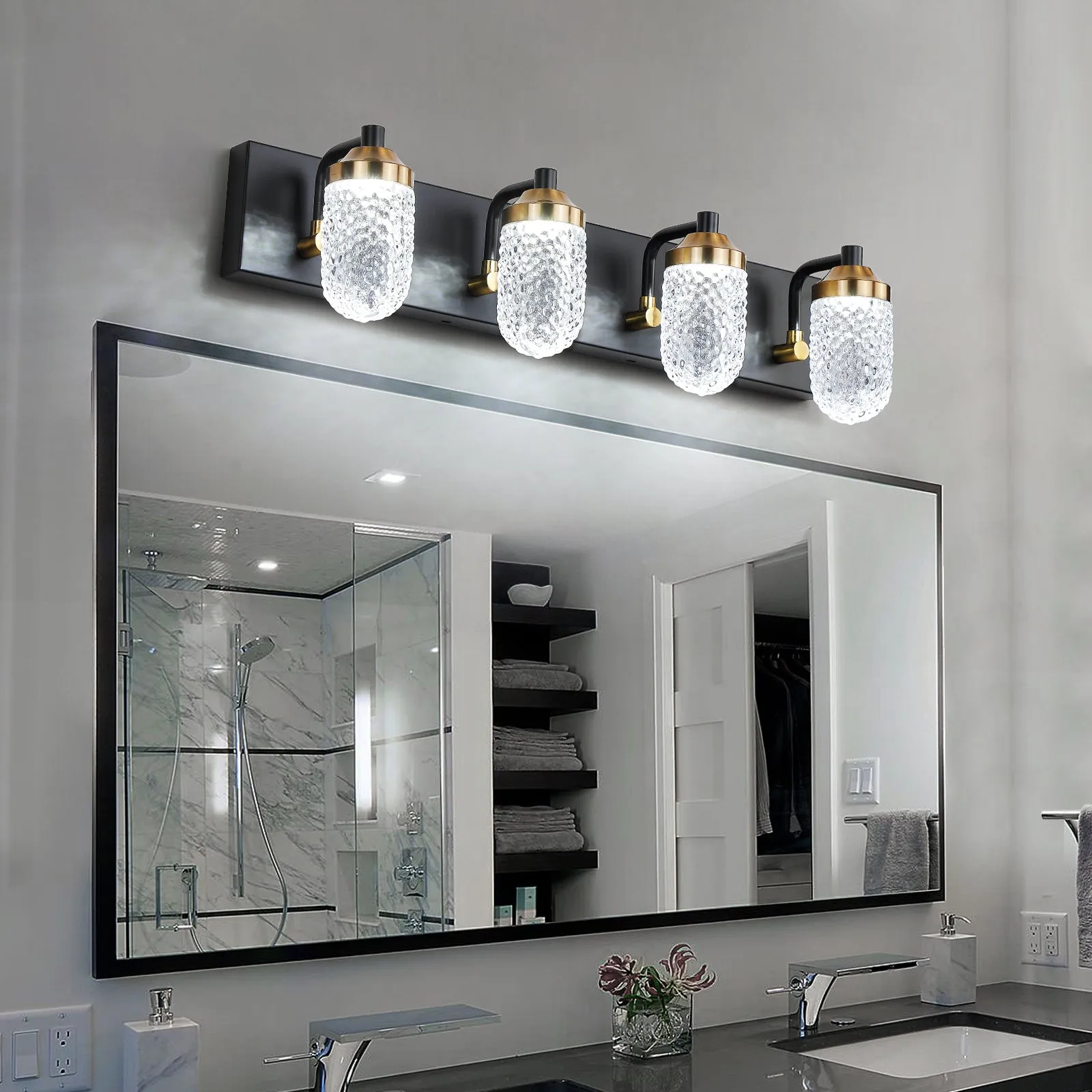 24.8" LED Dressing Table Crystal Wall Light Modern Bathroom Mirror Front Light 4 Lights