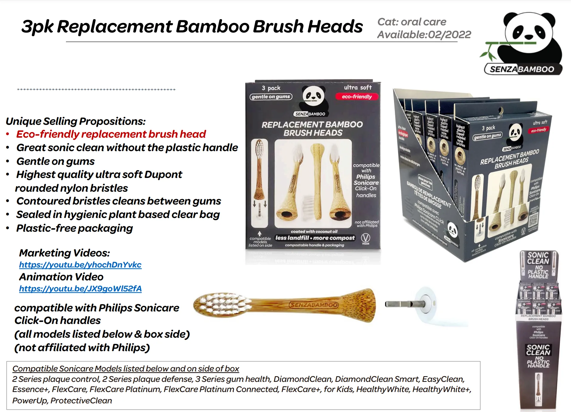 3pk Replacement Bamboo Brush Heads (case of 6)