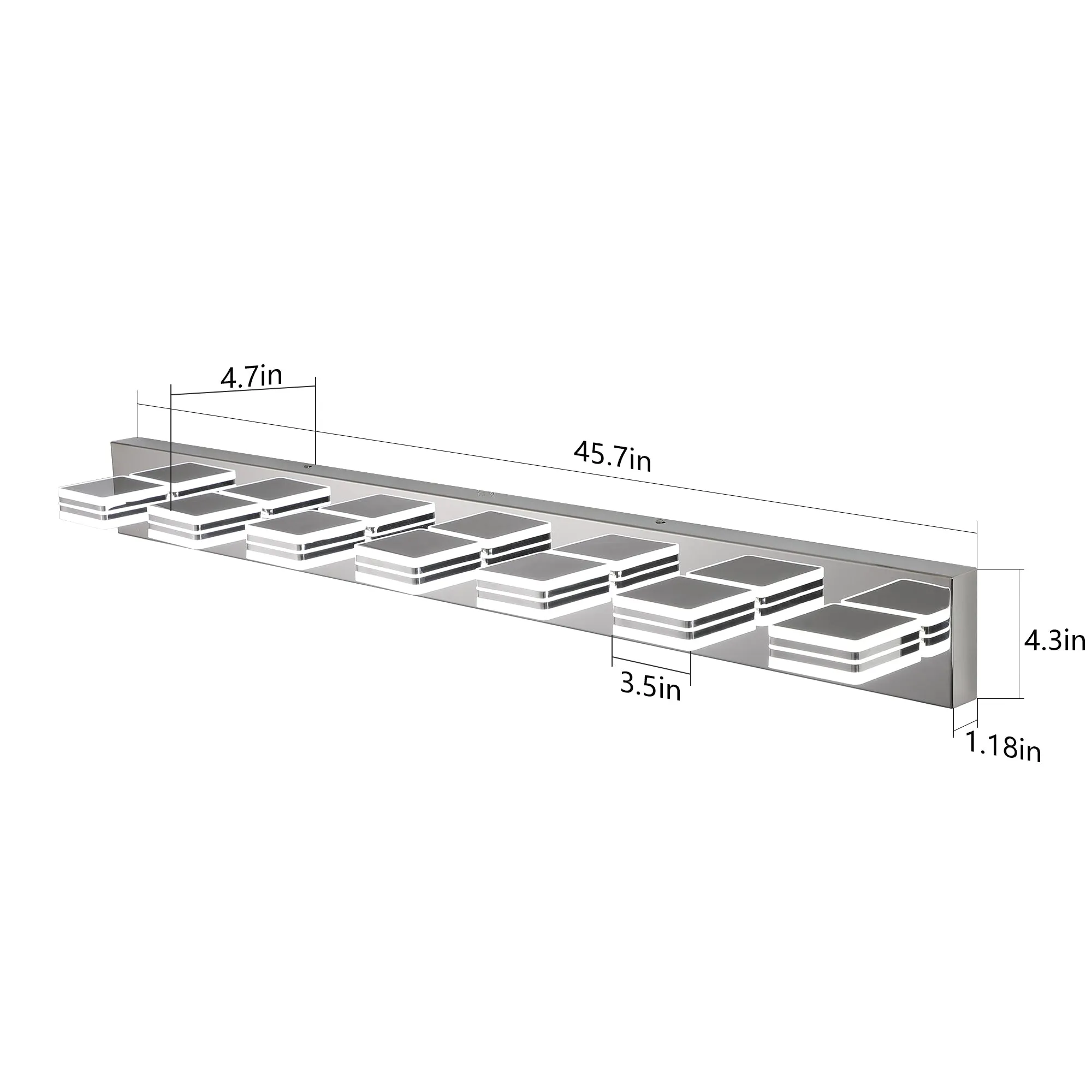 45.3" LED Modern Chrome Vanity Light Bathroom Acrylic Mirror Front Light Rectangular 7 Lights