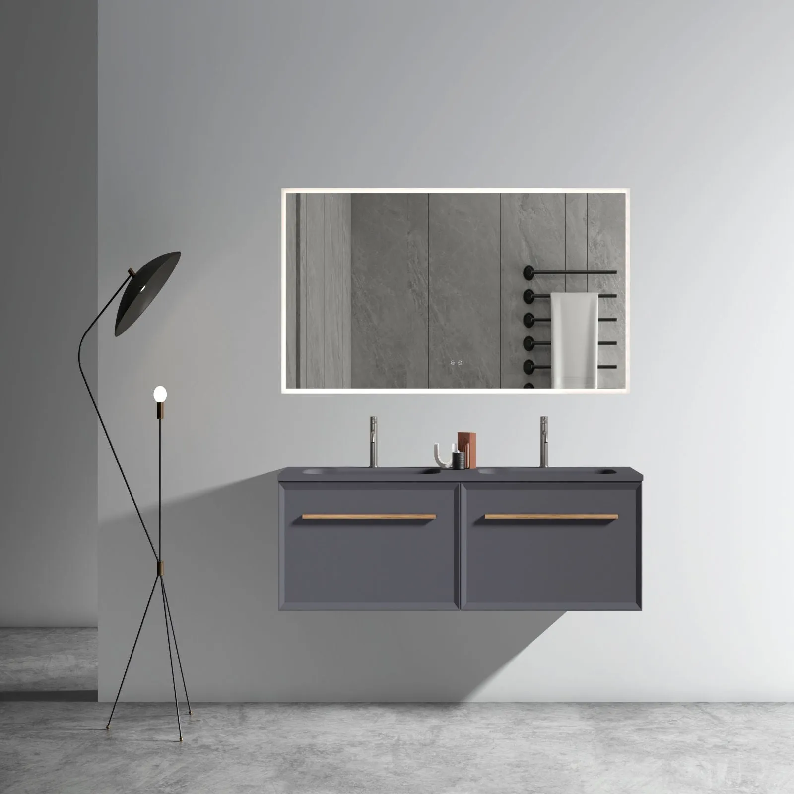 60" Wall Mounted Bathroom Storage Vanity with Double Undermount Sink & LED
