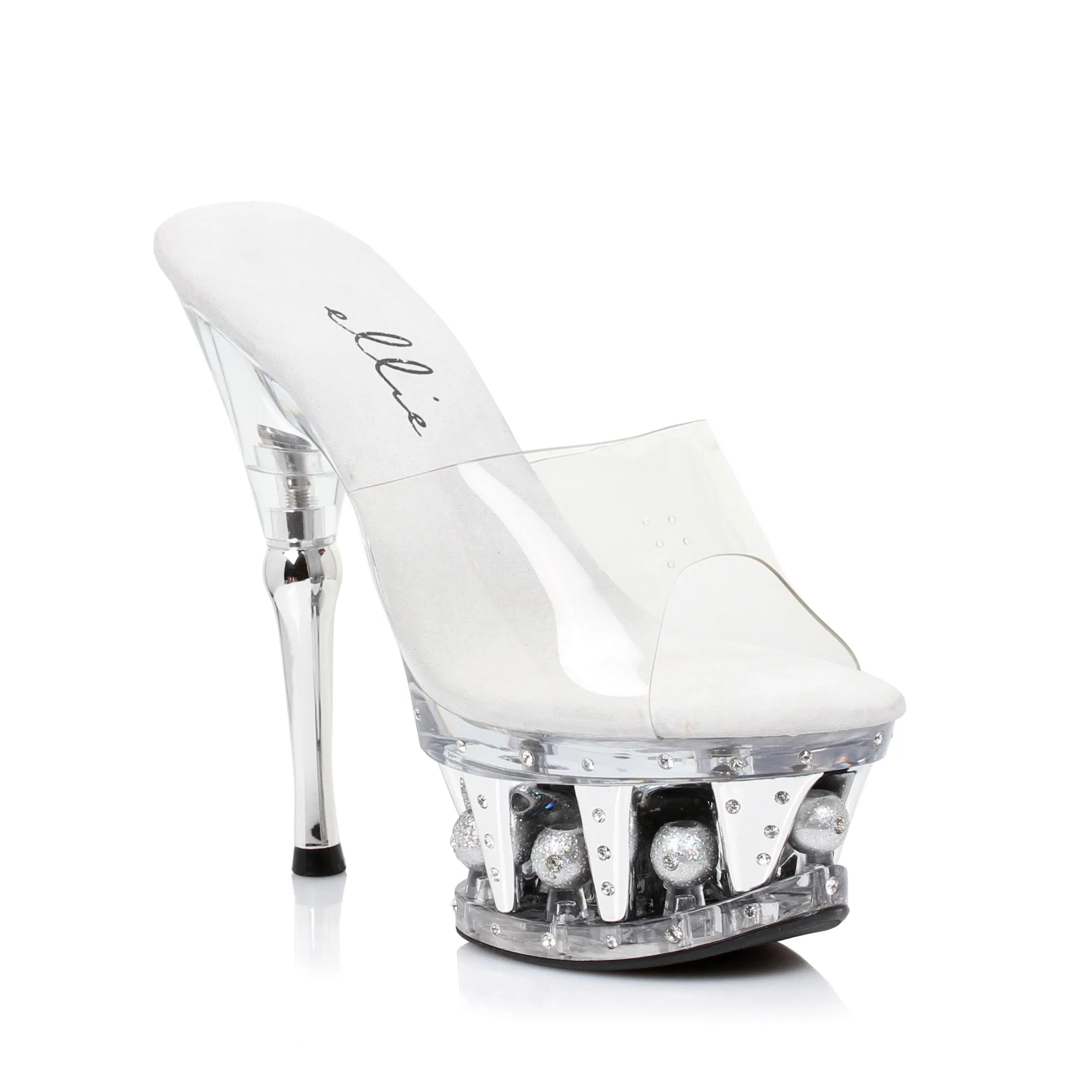 629-VANITY 6" Disco Ball Platform/ Clear Mule.