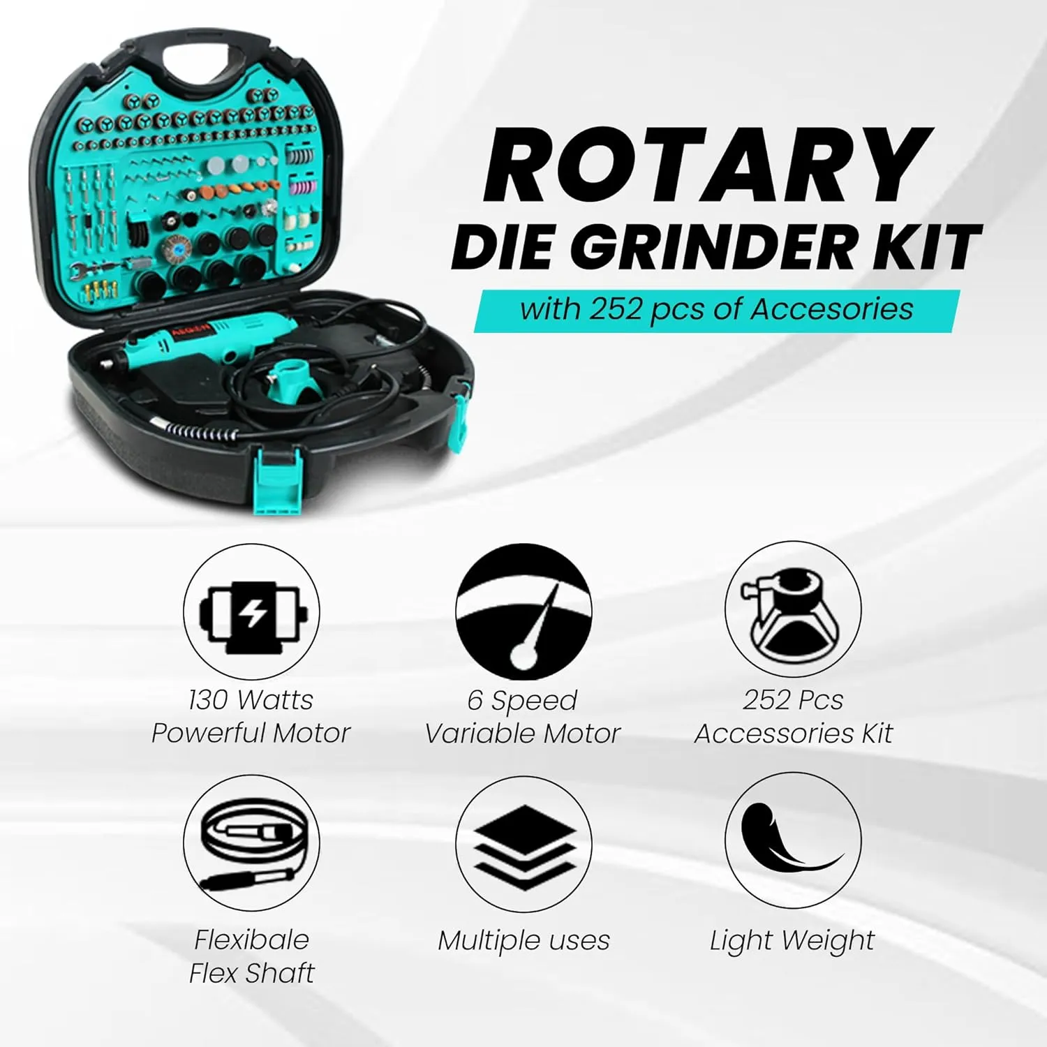 Aegon DGK252 - Multifunctional Mini Rotary Die Grinder Kit with Flexible Shaft (252 Pieces of Accessories)