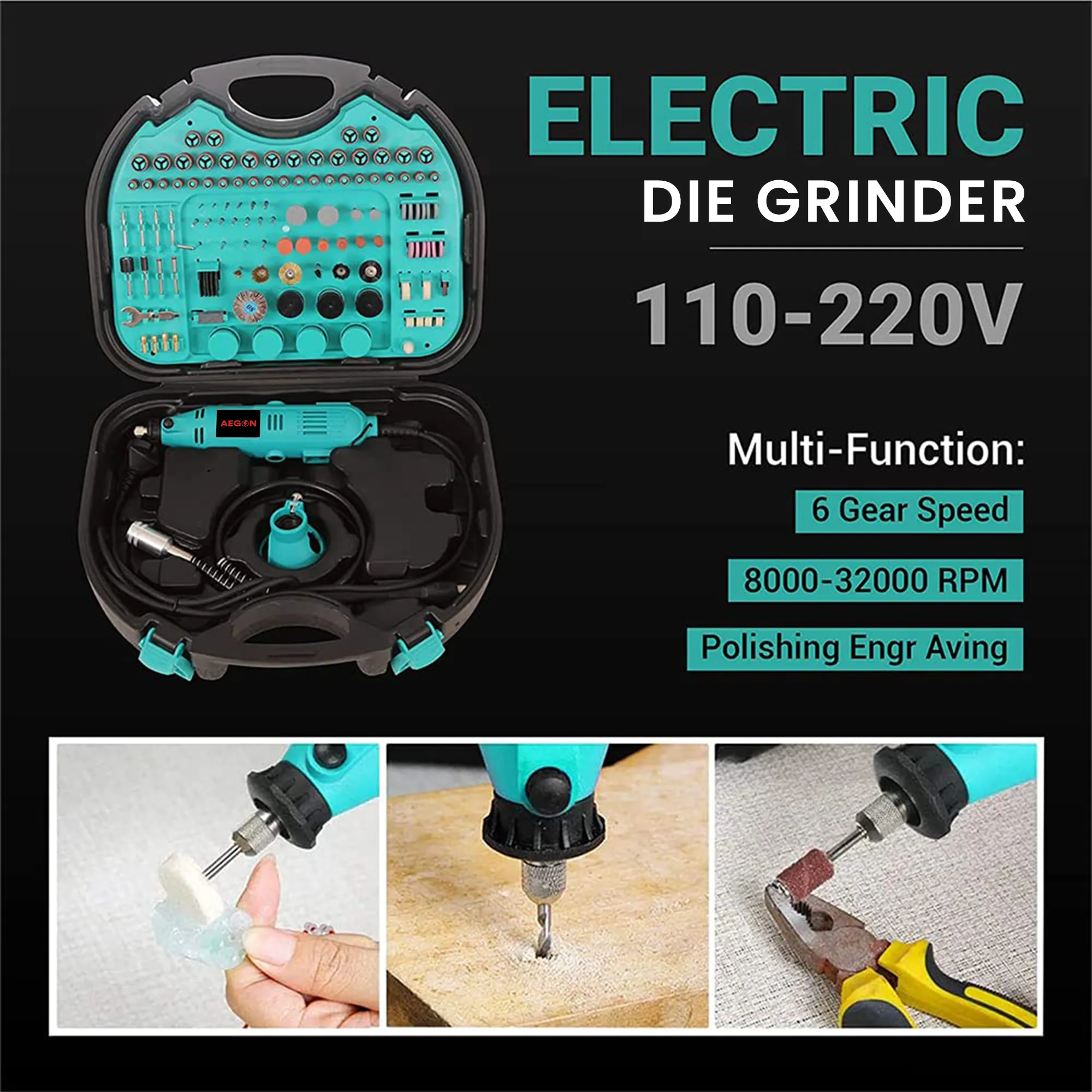 Aegon DGK252 - Multifunctional Mini Rotary Die Grinder Kit with Flexible Shaft (252 Pieces of Accessories)