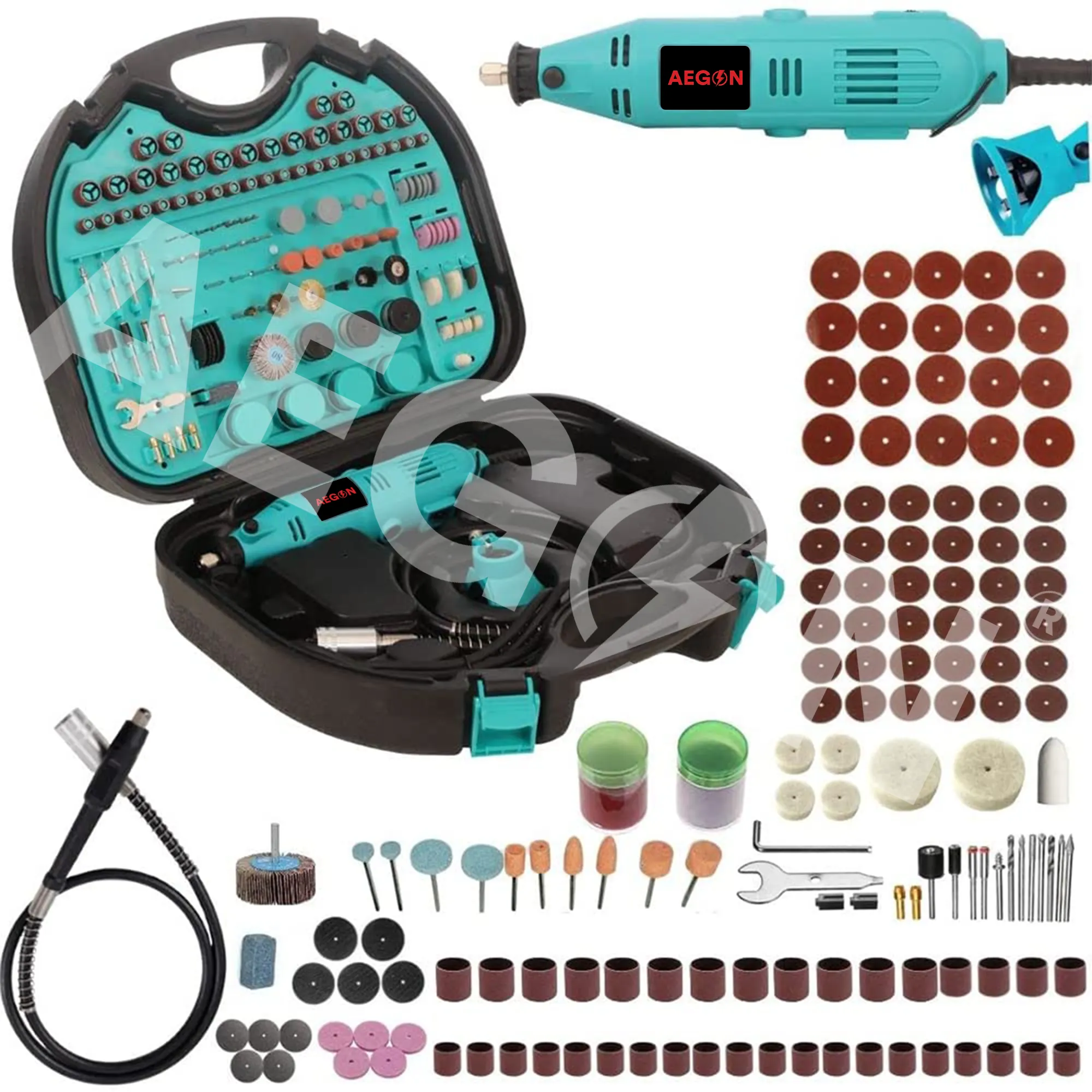 Aegon DGK252 - Multifunctional Mini Rotary Die Grinder Kit with Flexible Shaft (252 Pieces of Accessories)