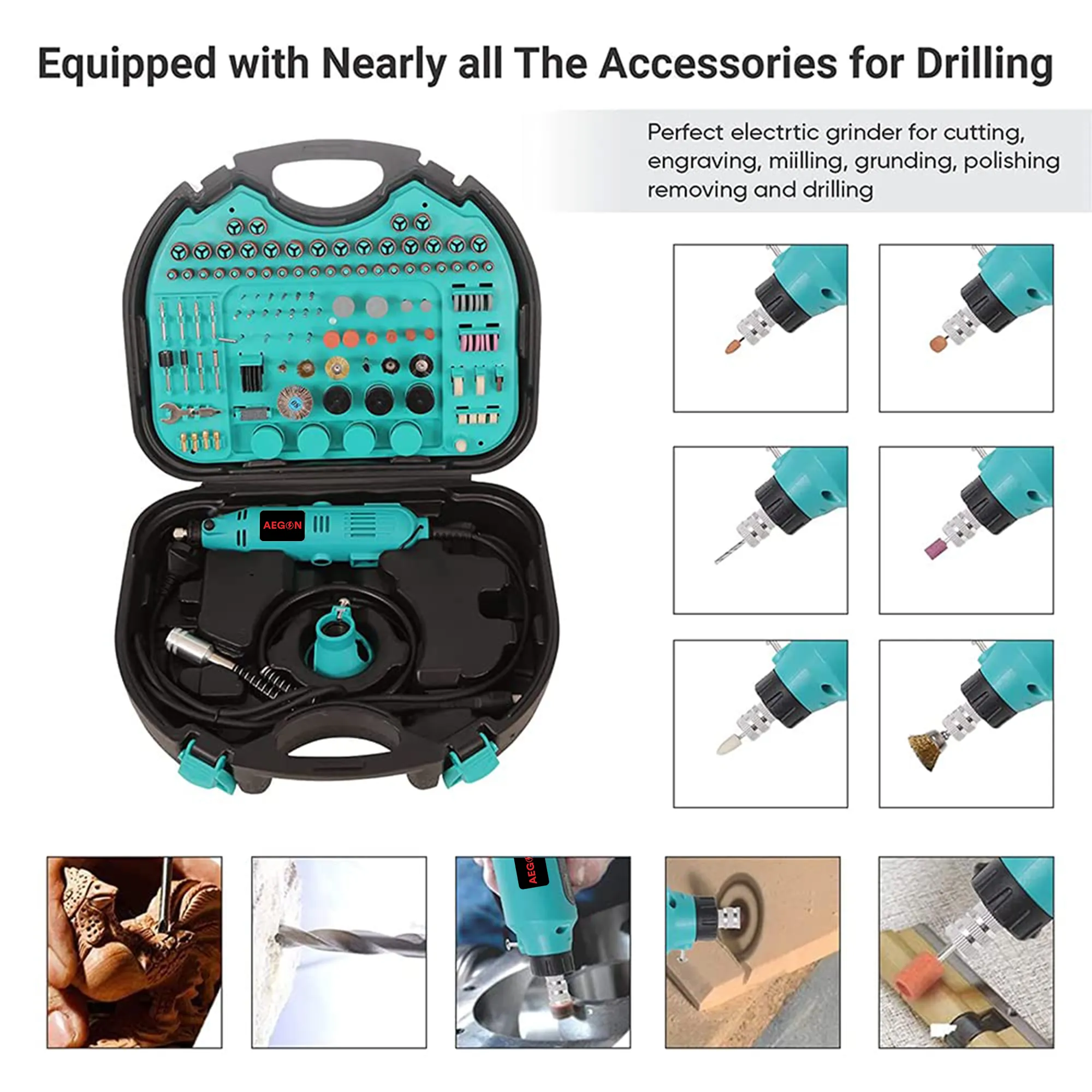 Aegon DGK252 - Multifunctional Mini Rotary Die Grinder Kit with Flexible Shaft (252 Pieces of Accessories)