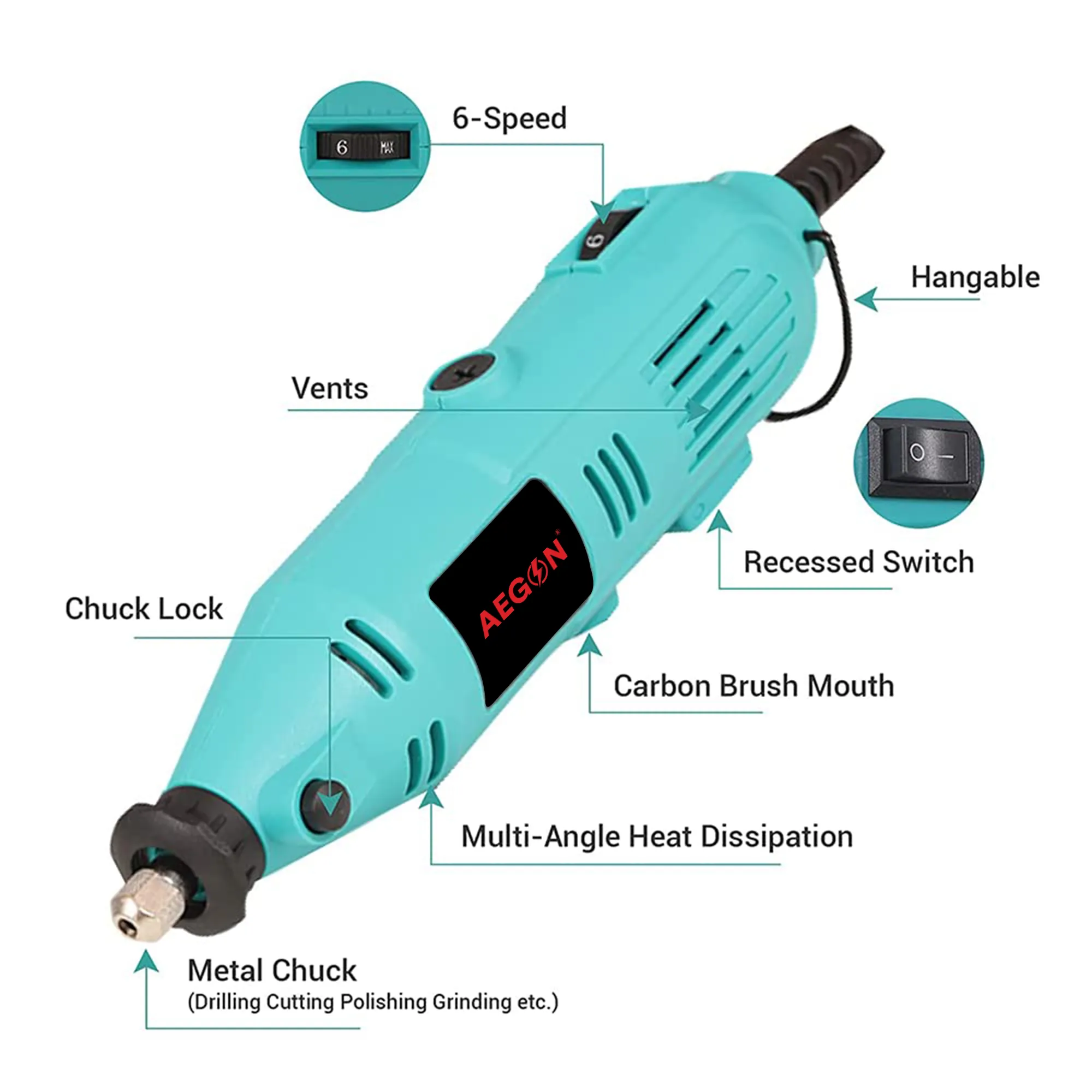 Aegon DGK252 - Multifunctional Mini Rotary Die Grinder Kit with Flexible Shaft (252 Pieces of Accessories)
