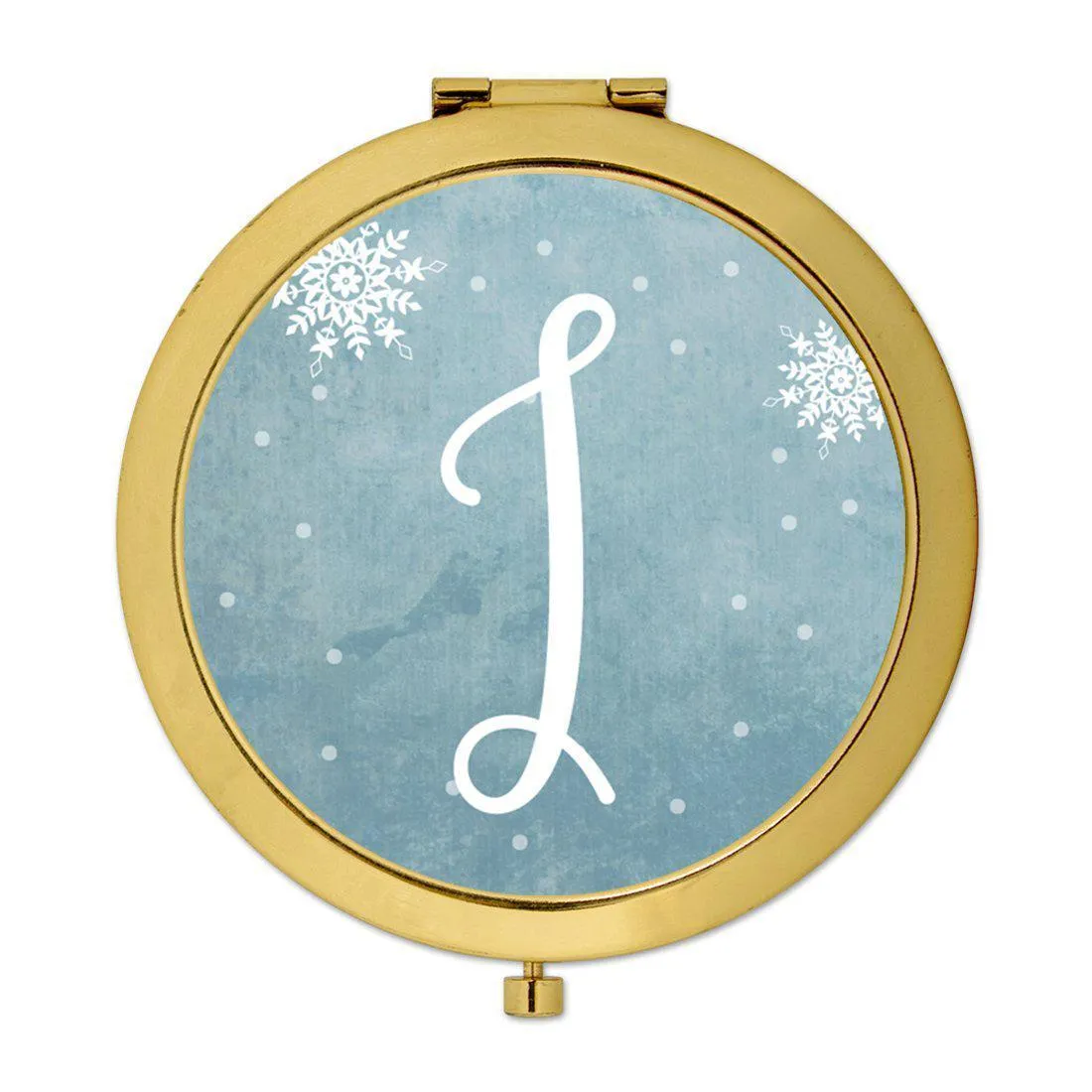 Andaz Press Blue Winter Snowflakes Monogram Gold 2.75 inch Round Compact Mirror