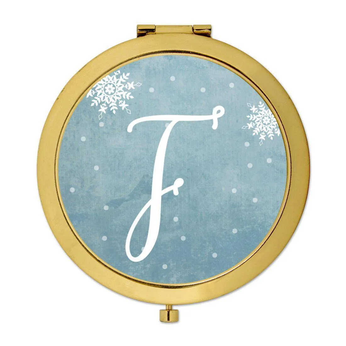 Andaz Press Blue Winter Snowflakes Monogram Gold 2.75 inch Round Compact Mirror