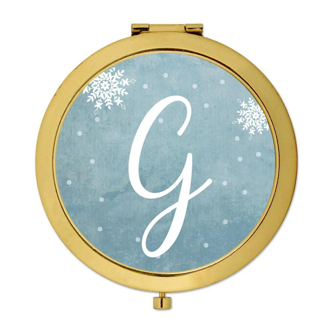 Andaz Press Blue Winter Snowflakes Monogram Gold 2.75 inch Round Compact Mirror