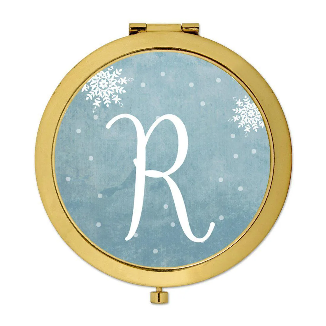 Andaz Press Blue Winter Snowflakes Monogram Gold 2.75 inch Round Compact Mirror