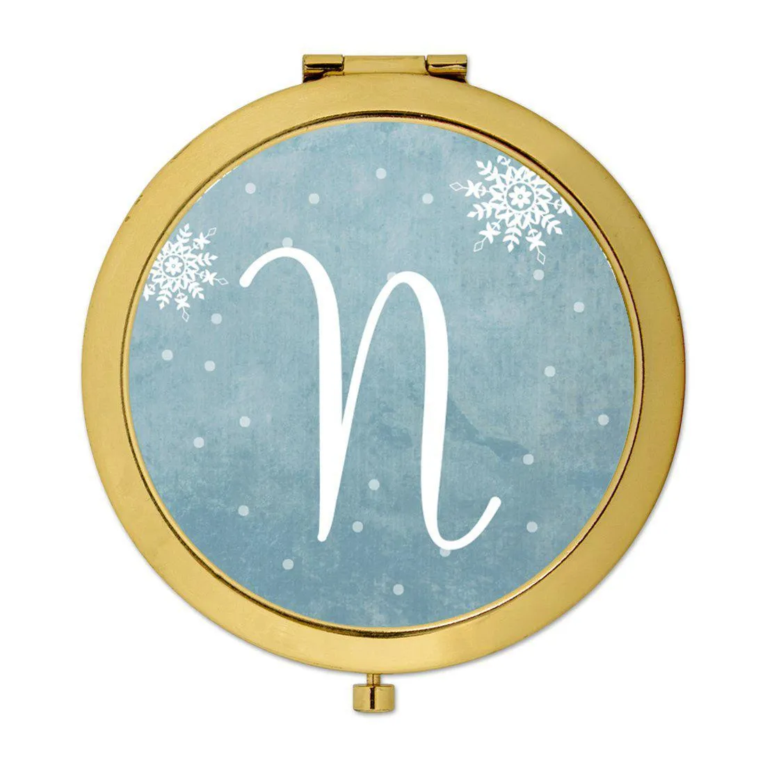 Andaz Press Blue Winter Snowflakes Monogram Gold 2.75 inch Round Compact Mirror