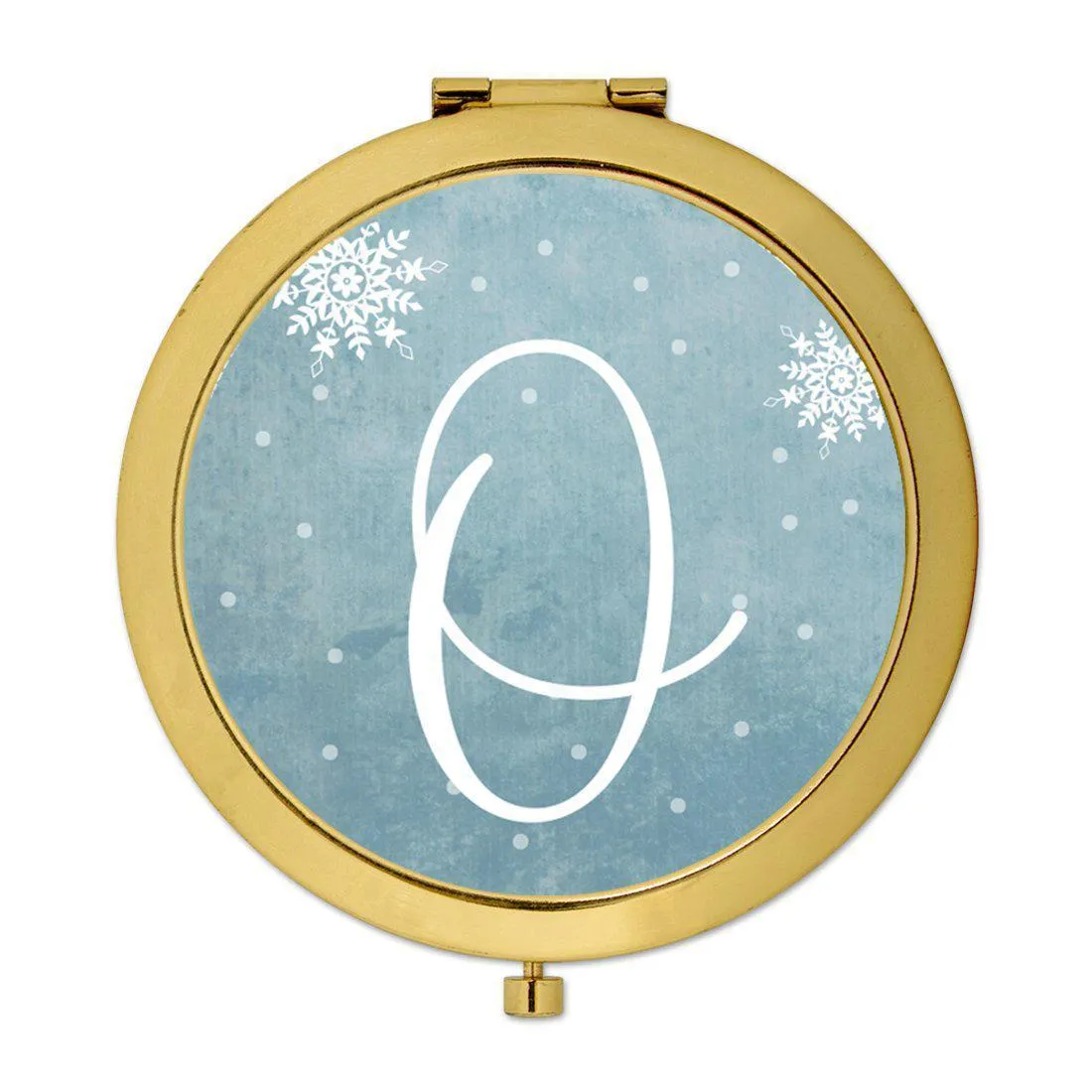 Andaz Press Blue Winter Snowflakes Monogram Gold 2.75 inch Round Compact Mirror