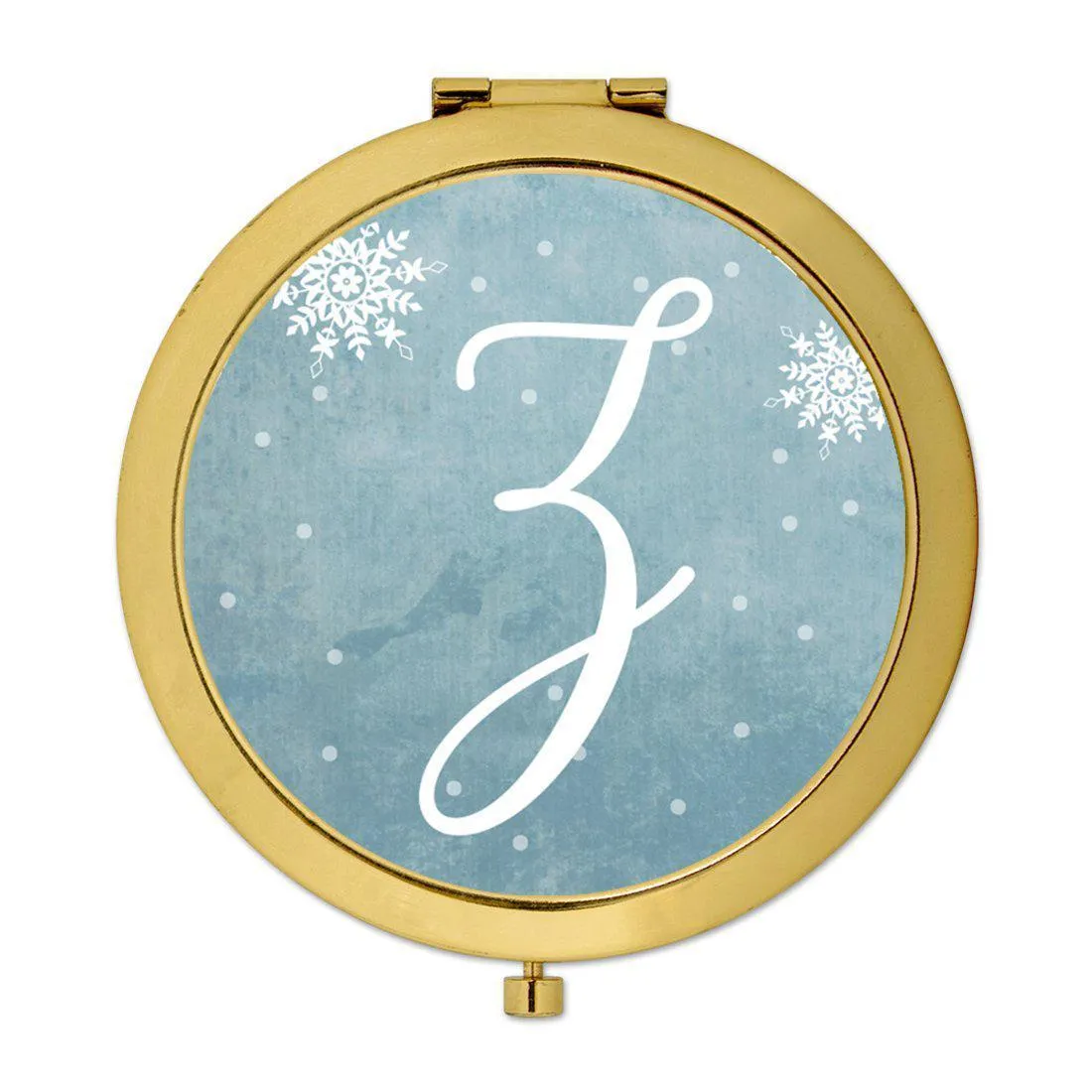 Andaz Press Blue Winter Snowflakes Monogram Gold 2.75 inch Round Compact Mirror
