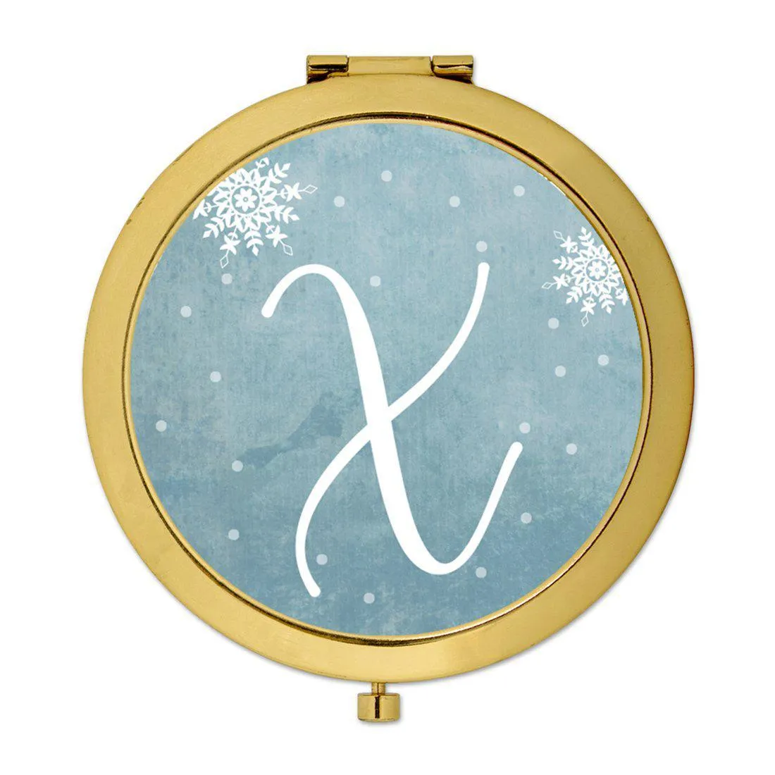Andaz Press Blue Winter Snowflakes Monogram Gold 2.75 inch Round Compact Mirror