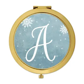 Andaz Press Blue Winter Snowflakes Monogram Gold 2.75 inch Round Compact Mirror