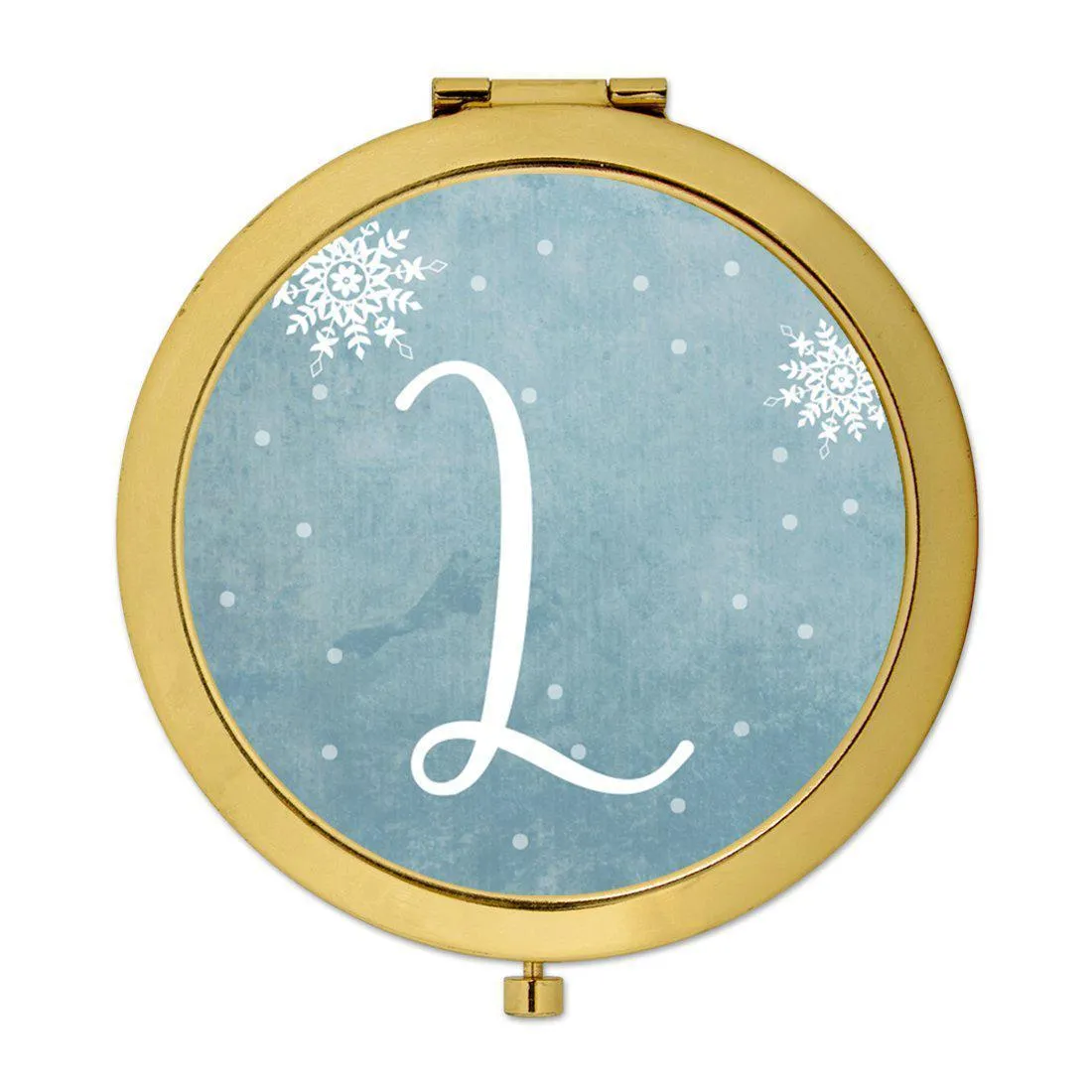 Andaz Press Blue Winter Snowflakes Monogram Gold 2.75 inch Round Compact Mirror