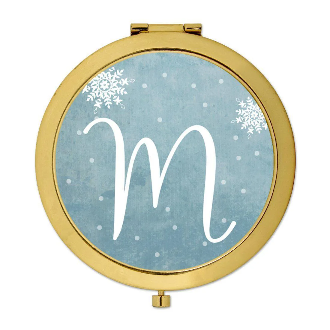 Andaz Press Blue Winter Snowflakes Monogram Gold 2.75 inch Round Compact Mirror