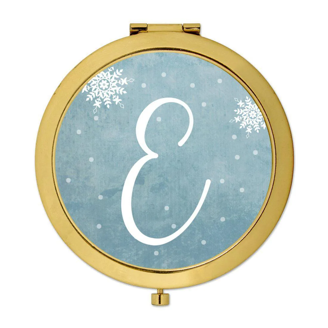 Andaz Press Blue Winter Snowflakes Monogram Gold 2.75 inch Round Compact Mirror