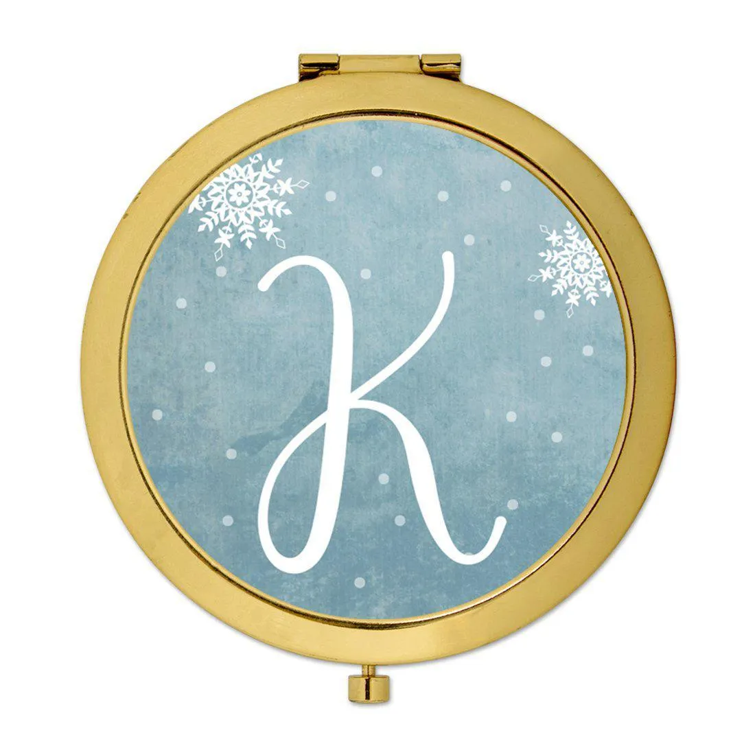 Andaz Press Blue Winter Snowflakes Monogram Gold 2.75 inch Round Compact Mirror