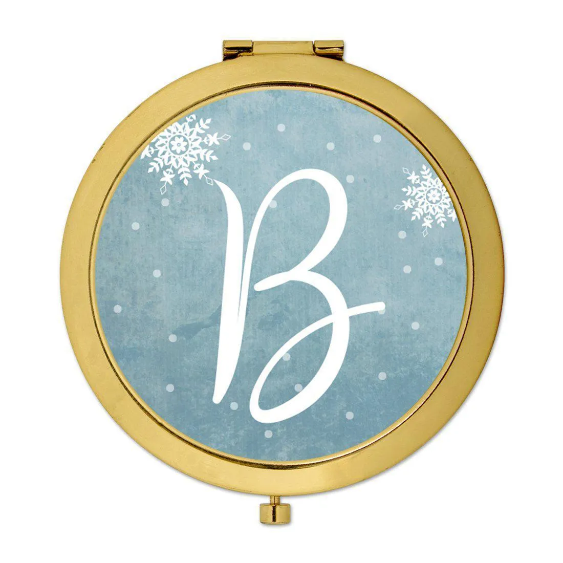 Andaz Press Blue Winter Snowflakes Monogram Gold 2.75 inch Round Compact Mirror