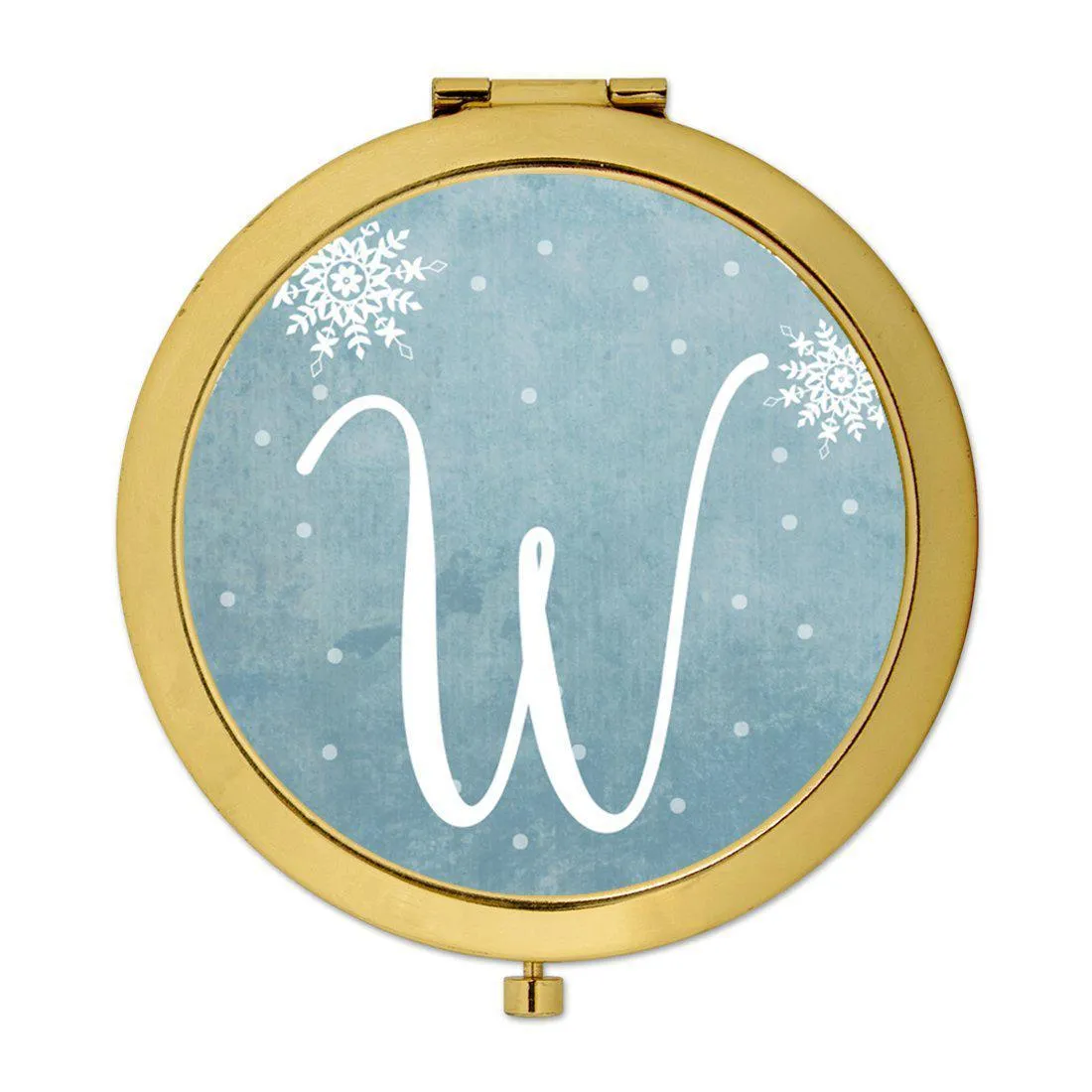 Andaz Press Blue Winter Snowflakes Monogram Gold 2.75 inch Round Compact Mirror