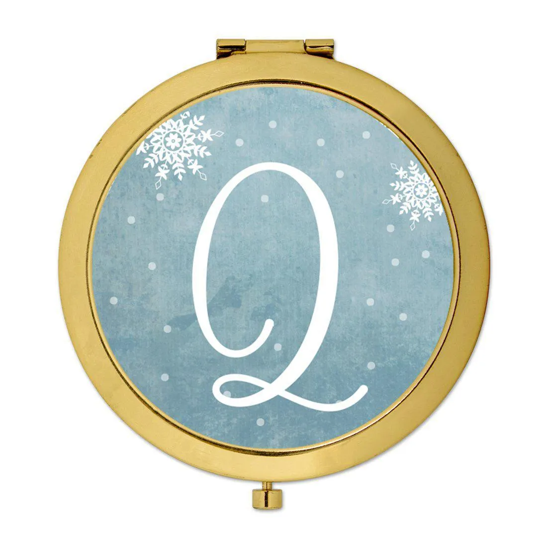 Andaz Press Blue Winter Snowflakes Monogram Gold 2.75 inch Round Compact Mirror