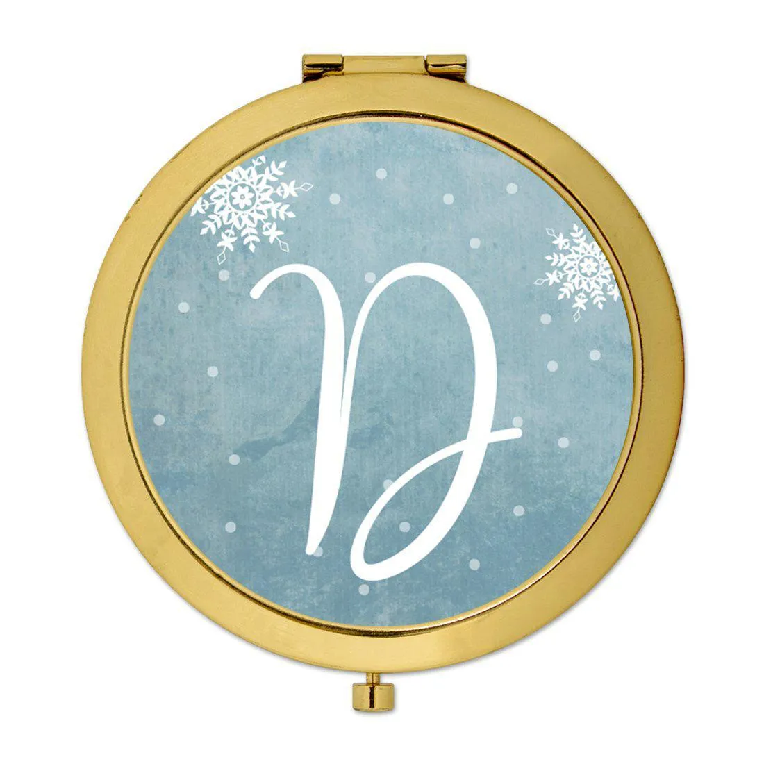 Andaz Press Blue Winter Snowflakes Monogram Gold 2.75 inch Round Compact Mirror