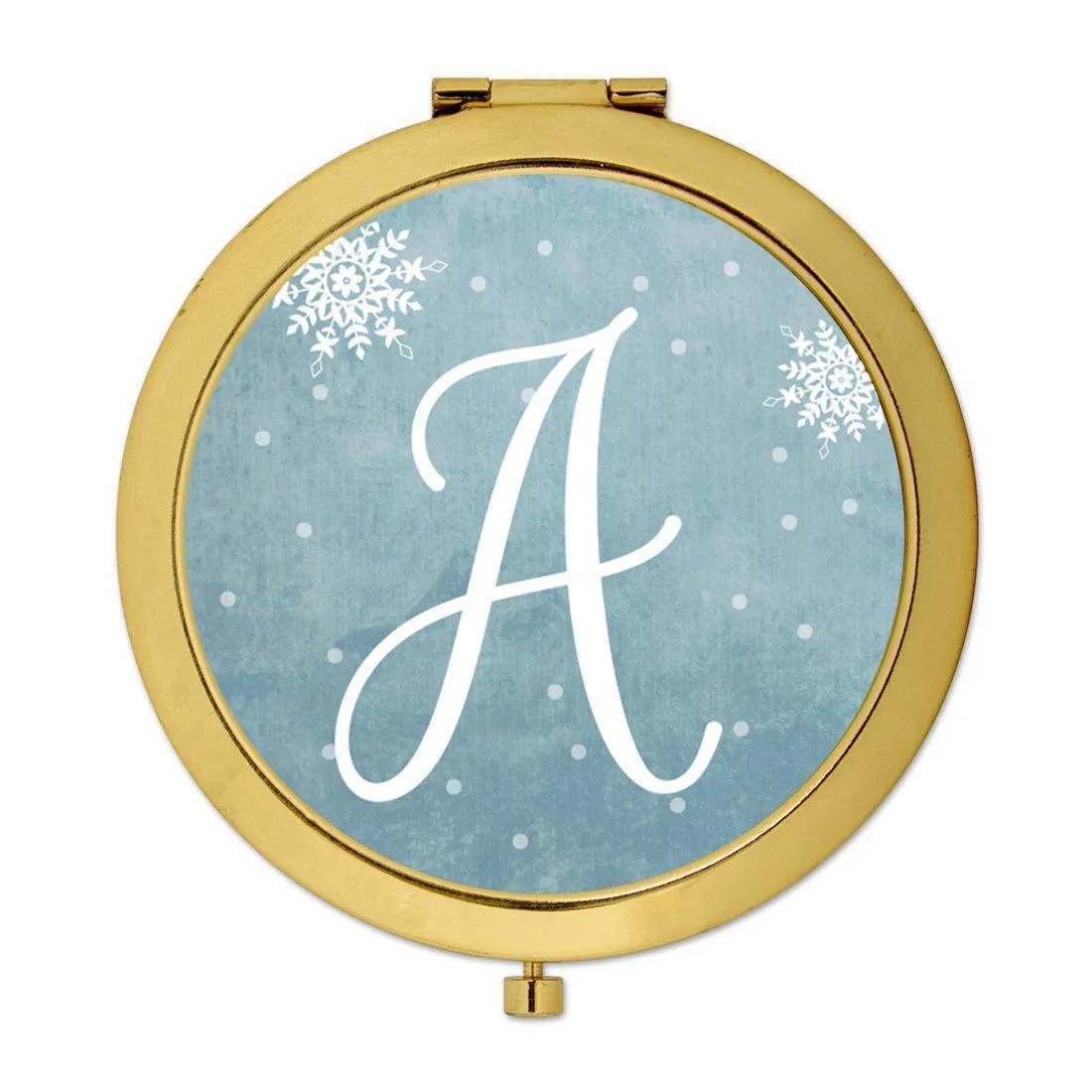Andaz Press Blue Winter Snowflakes Monogram Gold 2.75 inch Round Compact Mirror