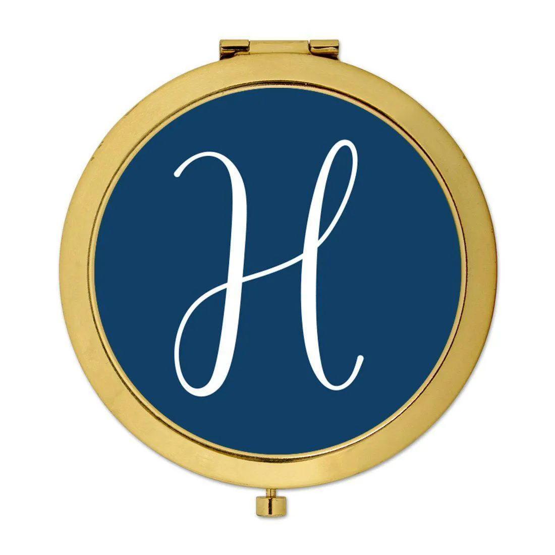 Andaz Press Navy Blue Monogram Gold 2.75 inch Round Compact Mirror