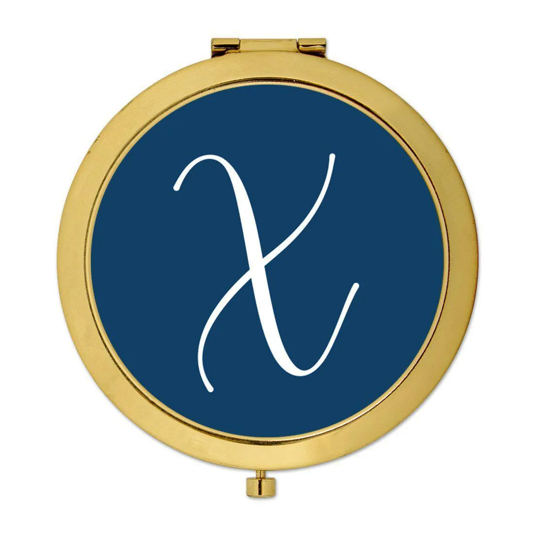 Andaz Press Navy Blue Monogram Gold 2.75 inch Round Compact Mirror