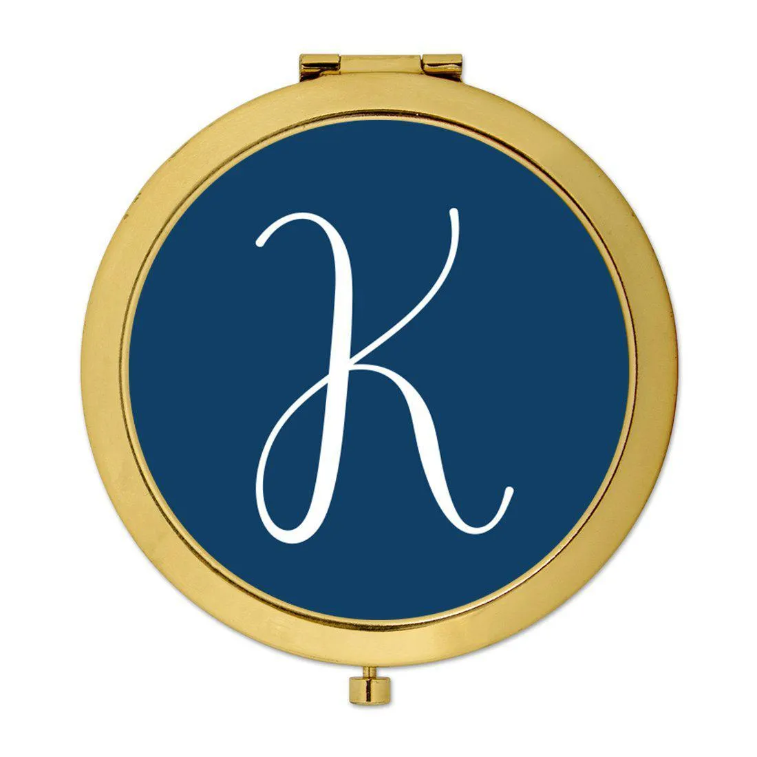 Andaz Press Navy Blue Monogram Gold 2.75 inch Round Compact Mirror